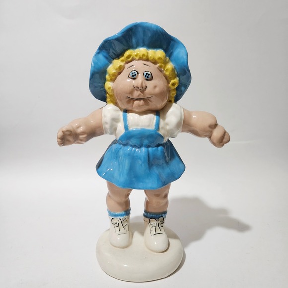 Other - Vintage 1984 F&F Molds Ceramic Girl Figurine Blue Hat Jumper Cabbage Patch Style